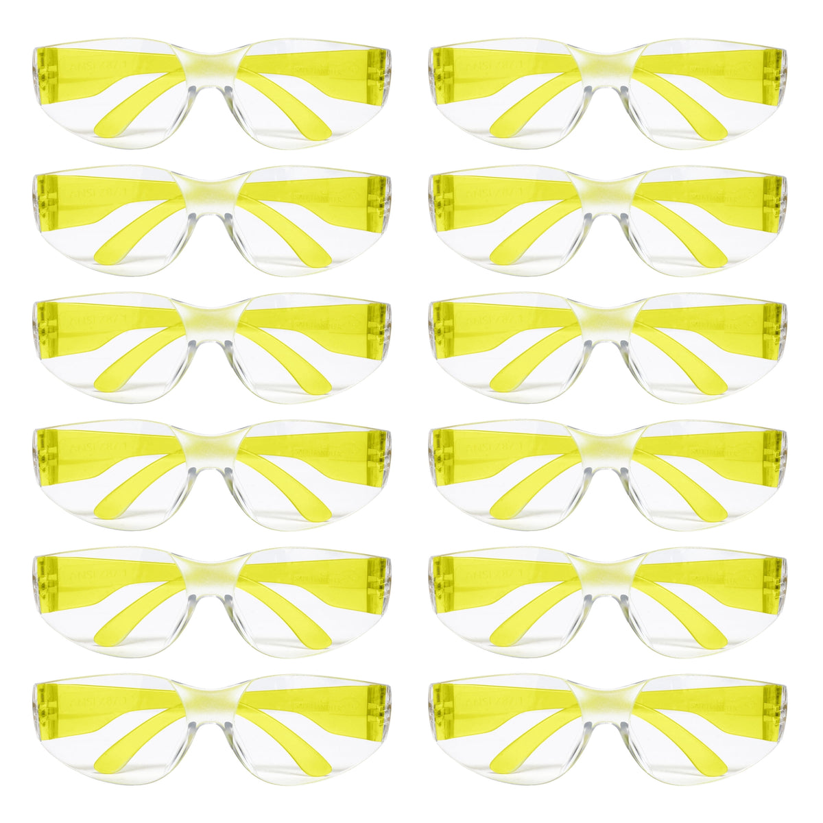Bison Life Clear Safety Glasses, Pack of 12, ANSI Z87.1 Scratch & Impact Resistant, Polycarbonate Lens, One Size, Wrap Around Eyewear