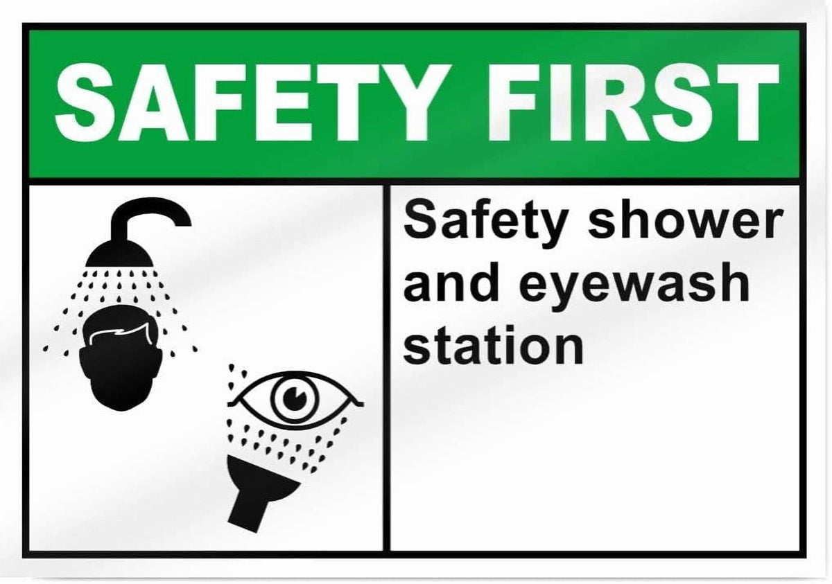 Safety Shower and Eyewash Station Safety Sign, First Aid Plaque for Work Areas, Emergency Equipment Location Sign, 8x12 Inch