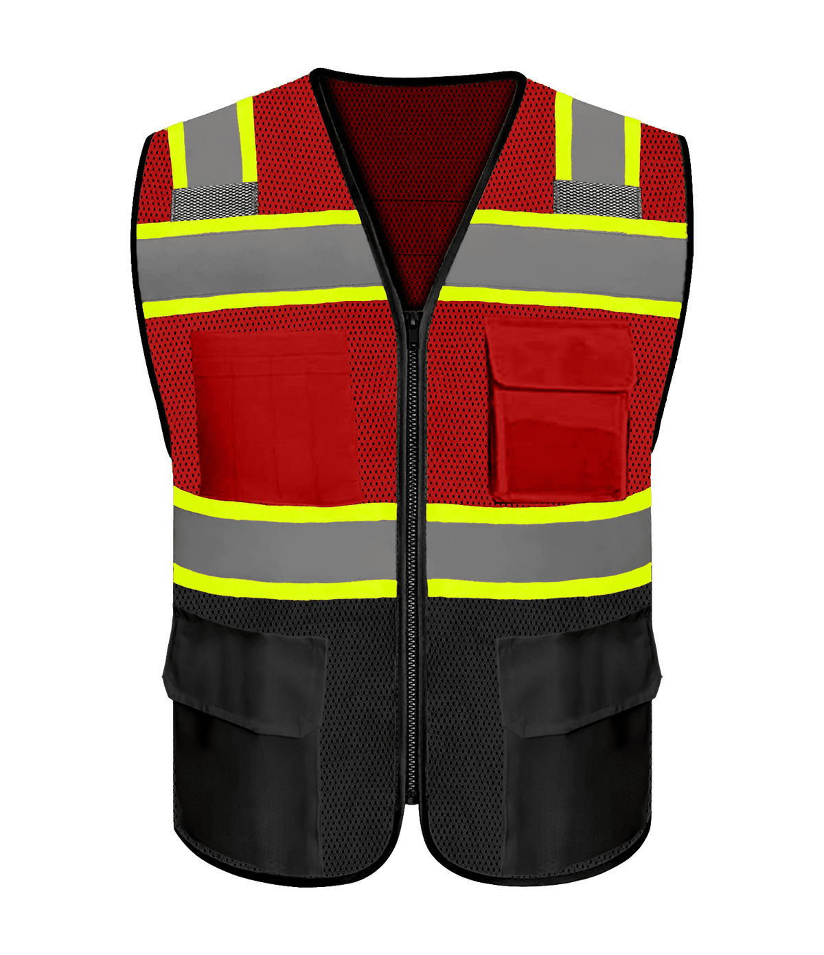 Safety Vest with 9 Pockets & Zipper Reflective High Visibility Vest Class 8 Outdoor Workwear Meets ANSI/ISEA