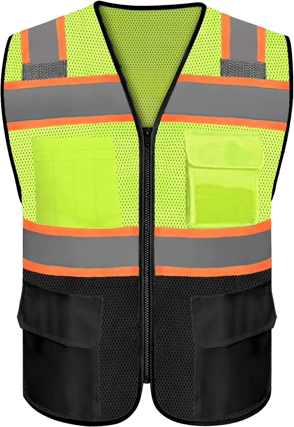 Safety Vest with 9 Pockets & Zipper Reflective High Visibility Vest Class 8 Outdoor Workwear Meets ANSI/ISEA