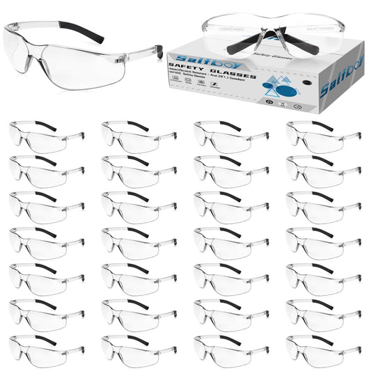 Salfboy 30 Packs Safety Glasses ANSI Z87.1 Safety Glasses Bulk with Scratch Resistant Glasses for Women Men Work Construction Science Lab Shooting