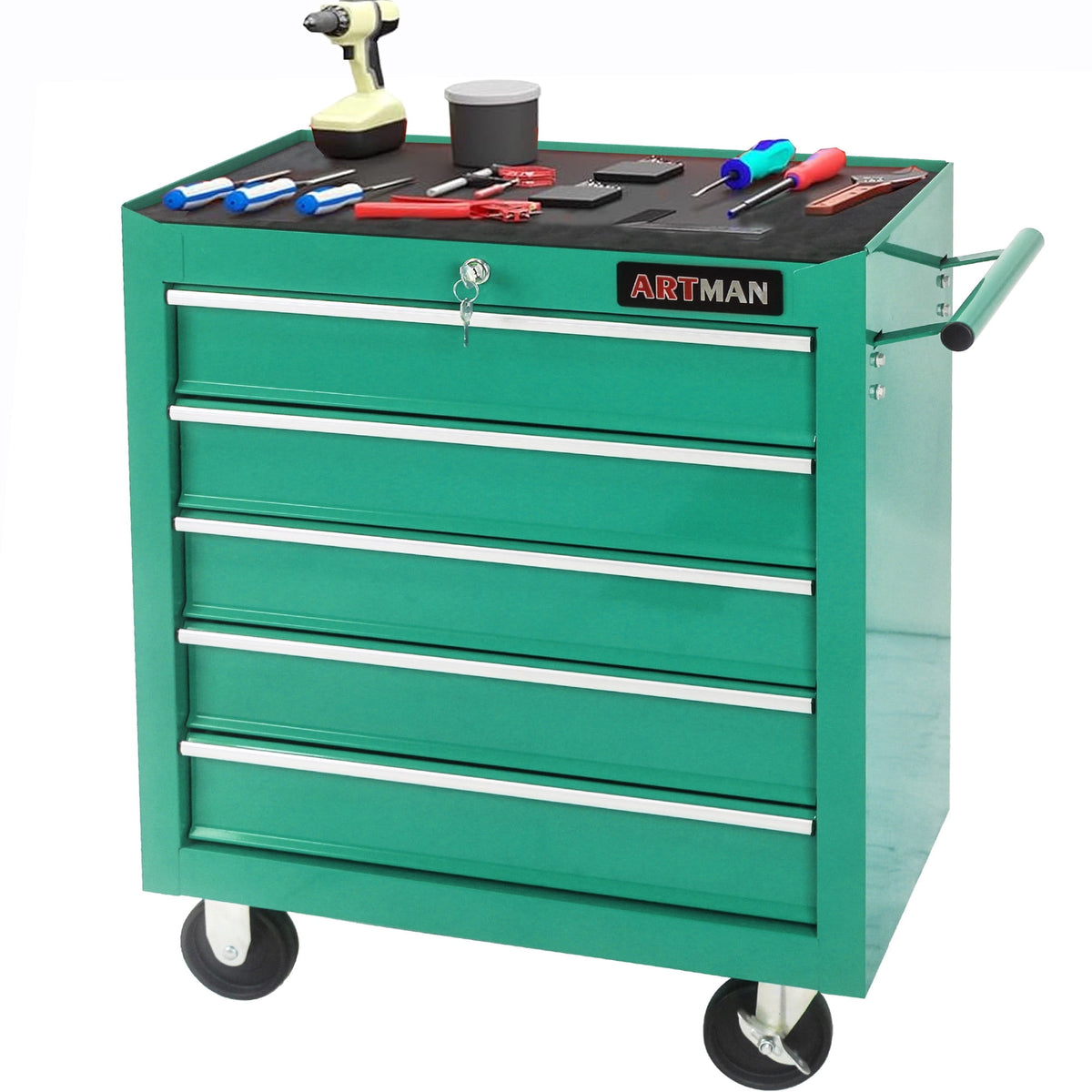 Seizeen Cold Rolled Steel 5-Drawers Tool Chest, Rolling Tool Box on Wheels for Garage Workshop, Green Tool Storage Cabinet