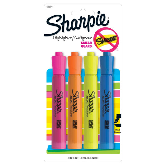 Sharpie Tank-Style Highlighters, Chisel Tip, Assorted, 4 Count