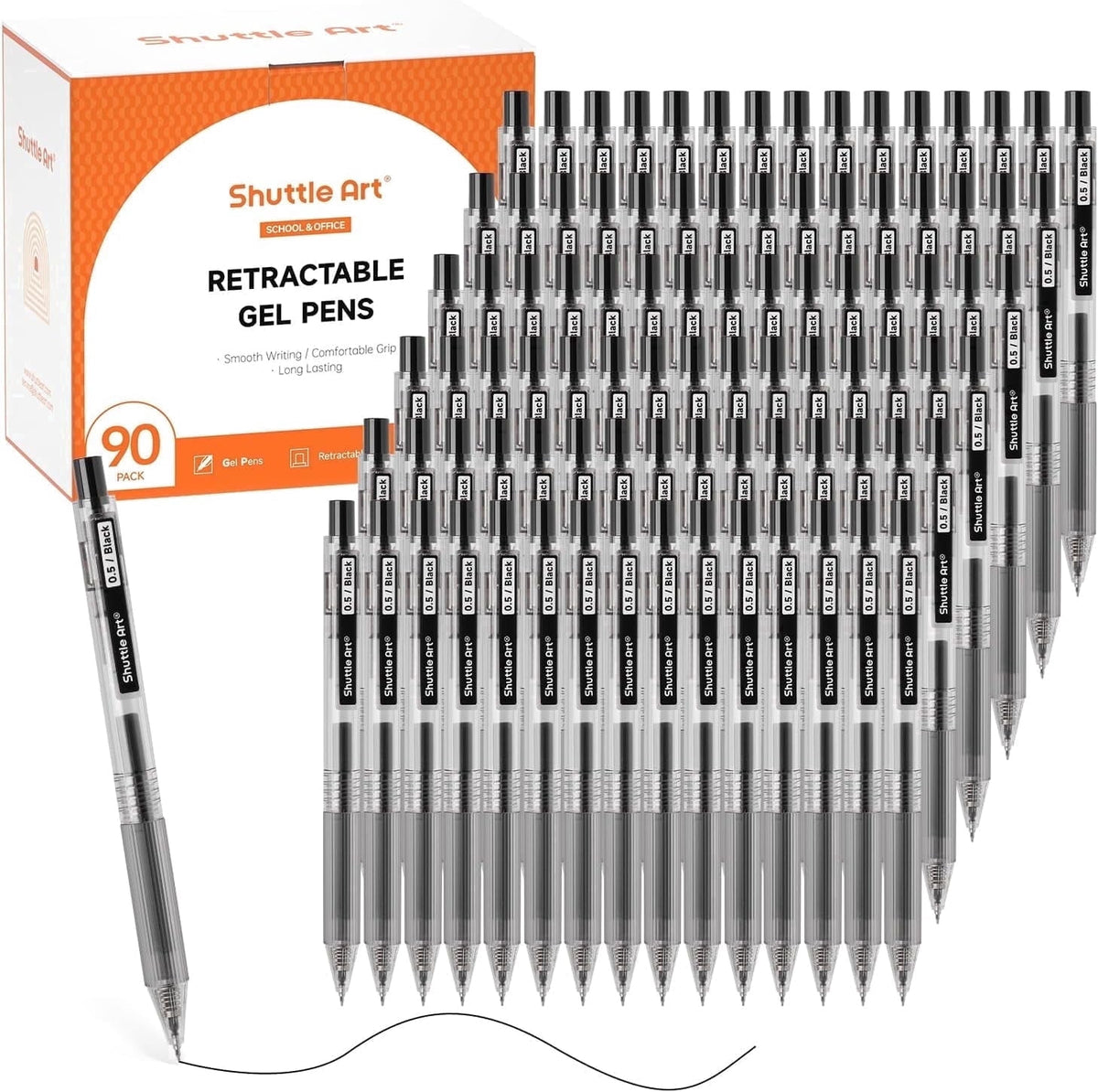 Shuttle Art Permanent Black Gel Pens, Ink Glide Series 60 Pack Retractable 0.5mm Fine Point Rollerball Gel Ink Pens Bulk Set Quick Drying Smooth Writing with Grip for Journaling Note Taking