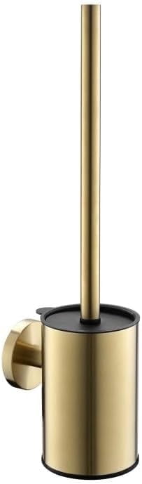 Compact Toilet Brush & Holder, Stainless Steel ,Wall-Mounted,easy to install,long handle,Heavy Duty Cleaner for Bathroom, brushed gold