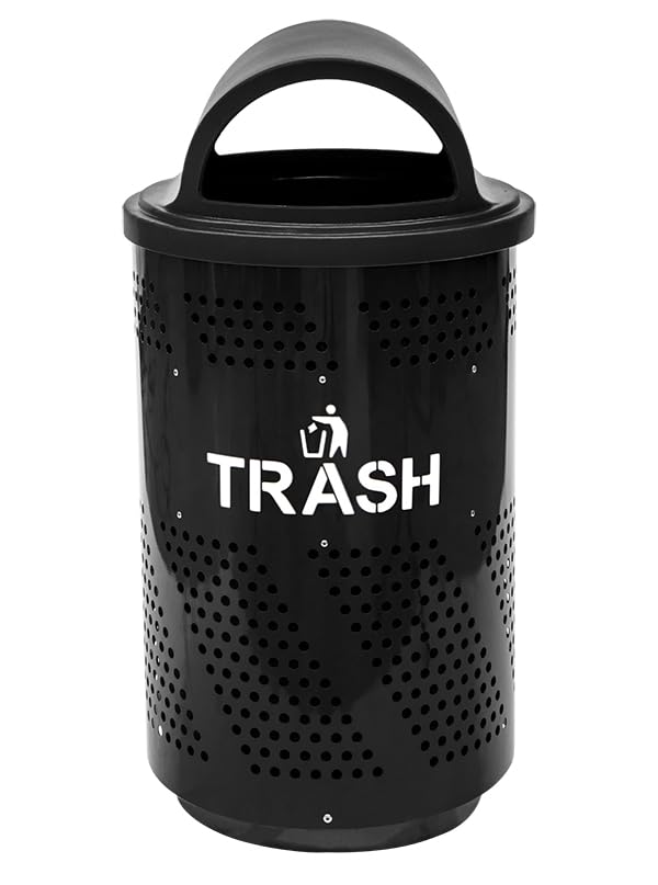 Sturdy Essentials Large 51 Gallon Outdoor Metal Trash Can for Public Spaces, Sporting Arenas, Commercial Spaces - Black Trash