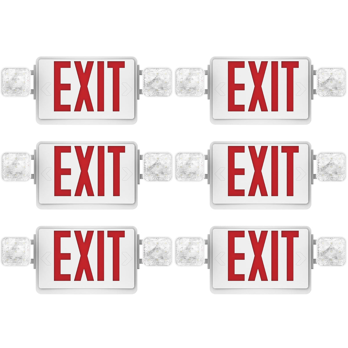 Sunco 6 Pack Red Exit Signs With Emergency Lights, Two Adjustable Square LED Lights, 94V-0 Fire Resistant, Backup Battery, 120-277V, Wall Or Ceiling Mount, Commercial Grade Double Sided UL