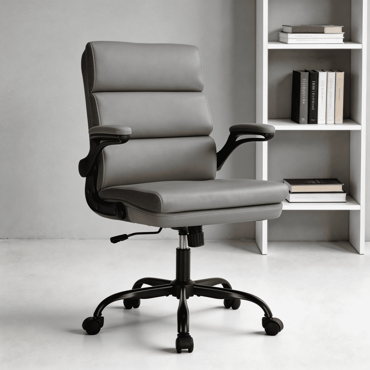 TMV Ergonomic Executive Desk Chair - PU Leather Adjustable Arm Swivel Office Chair for Vanity Desk, Home & Executive Desk,Black