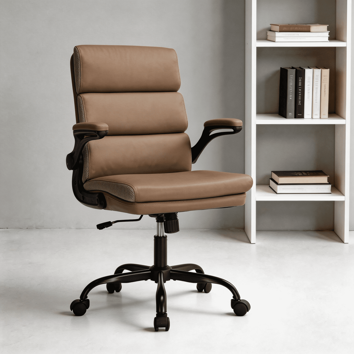 TMV Ergonomic Executive Desk Chair - PU Leather Adjustable Arm Swivel Office Chair for Vanity Desk, Home & Executive Desk,Black
