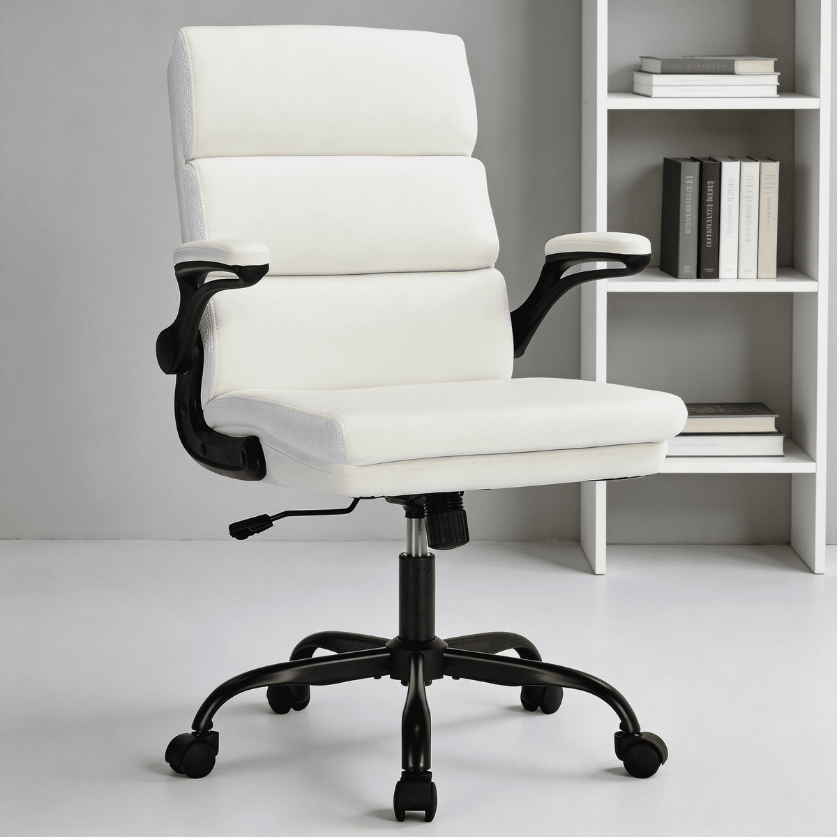 TMV Ergonomic Executive Desk Chair - PU Leather Adjustable Arm Swivel Office Chair for Vanity Desk, Home & Executive Desk,Black