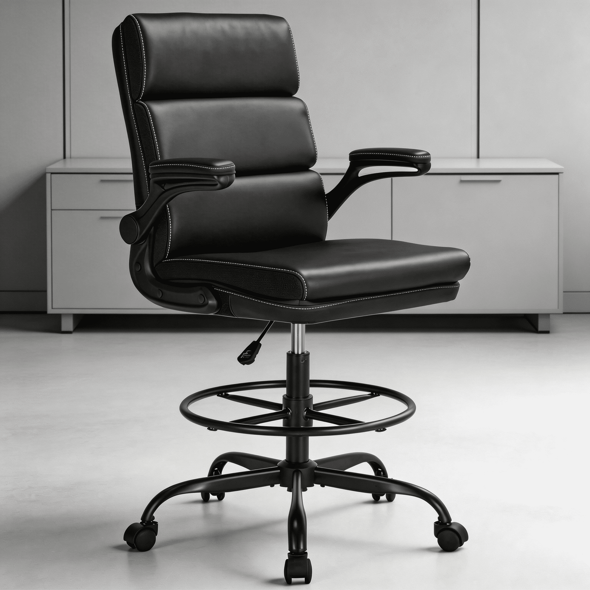 TMV Ergonomic Executive Desk Chair - PU Leather Adjustable Arm Swivel Office Chair for Vanity Desk, Home & Executive Desk,Black
