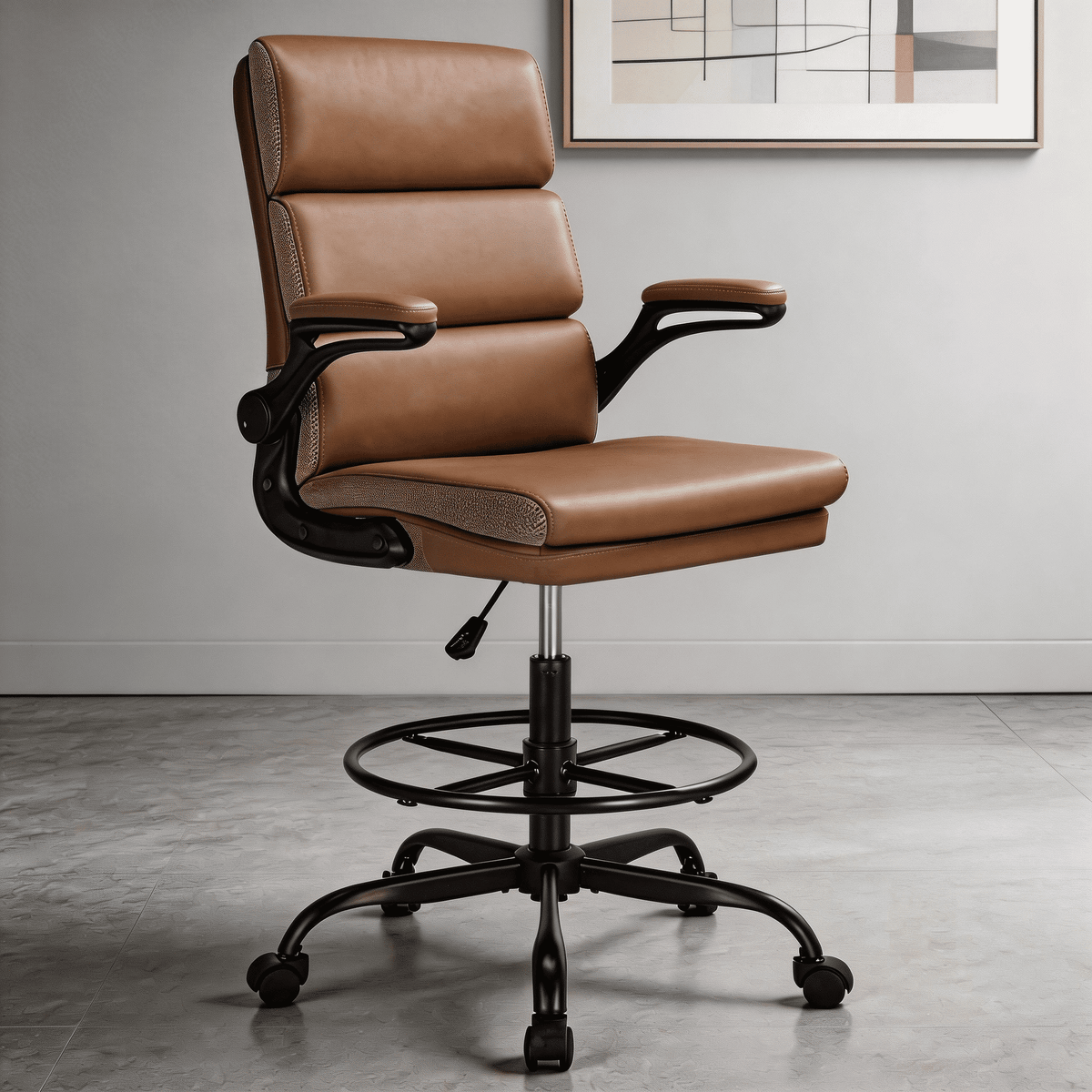 TMV Ergonomic Executive Desk Chair - PU Leather Adjustable Arm Swivel Office Chair for Vanity Desk, Home & Executive Desk,Black