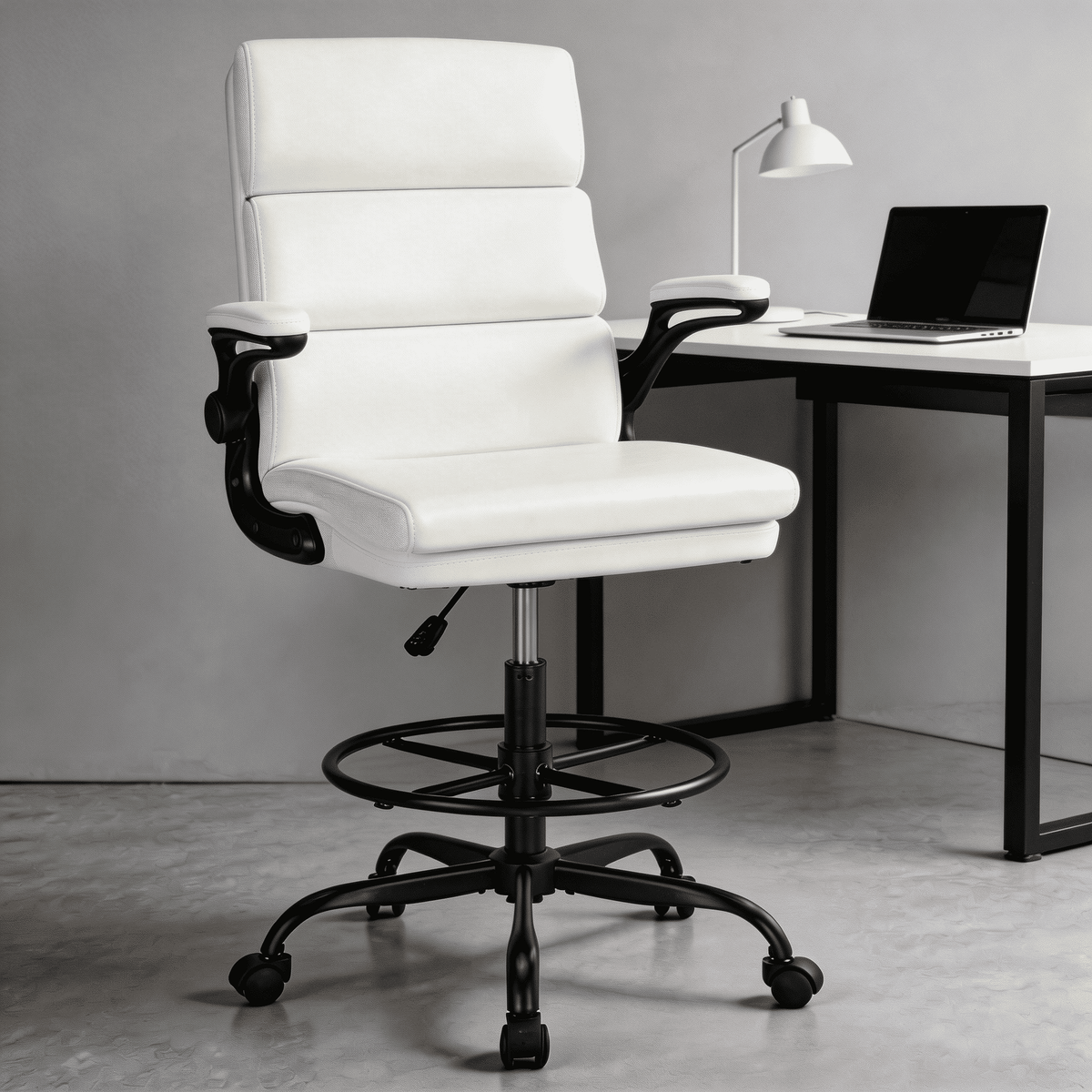 TMV Ergonomic Executive Desk Chair - PU Leather Adjustable Arm Swivel Office Chair for Vanity Desk, Home & Executive Desk,Black