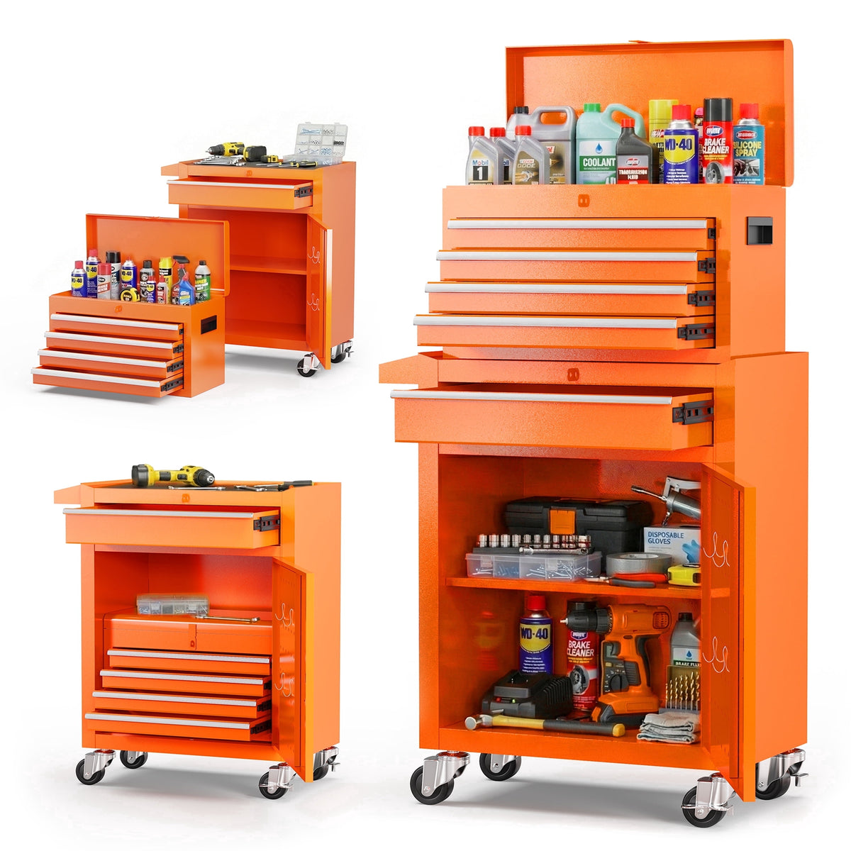 Tool Chest, 5-Drawer Rolling Tool Storage Cabinet with Detachable Top Tool Box, Universal Lockable Wheels