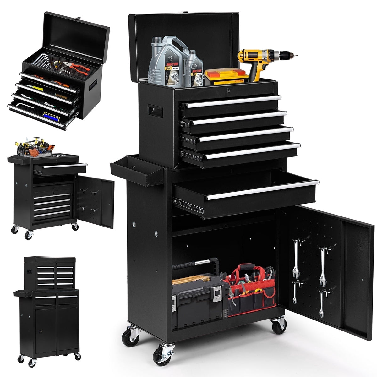 Artbros 8-Drawer Rolling Tool Chest, Large Tool Cabinet with Wheels, Detachable Toolbox Storage for Garage, Repair Shop, Workshop, Green