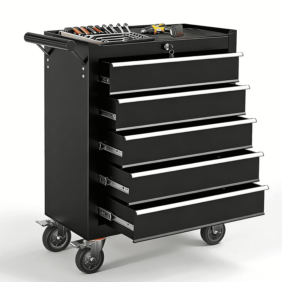 Seizeen Cold Rolled Steel 5-Drawers Tool Chest, Rolling Tool Box on Wheels for Garage Workshop, Green Tool Storage Cabinet