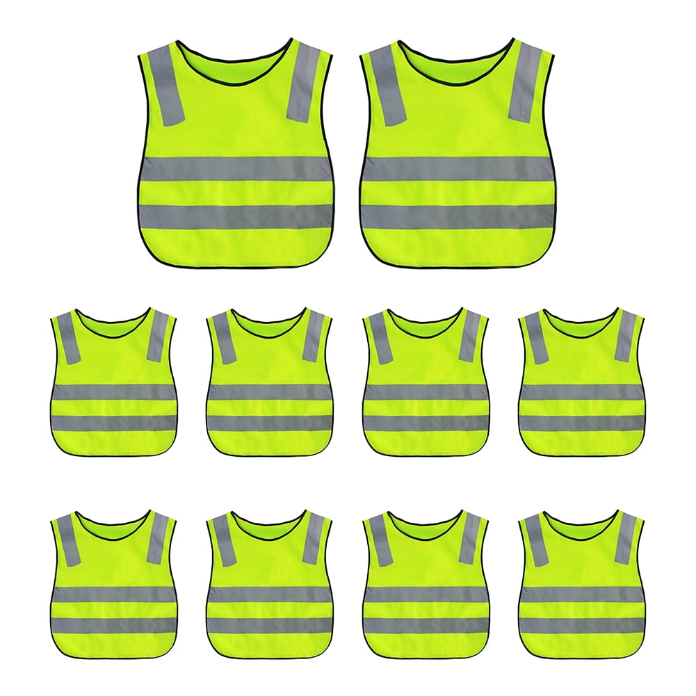 Toptie 10 Pack Child Safety Vest For Outdoors Sports, Traffic Vest Construction Worker Vest, Preschool Uniforms-NeonGreen