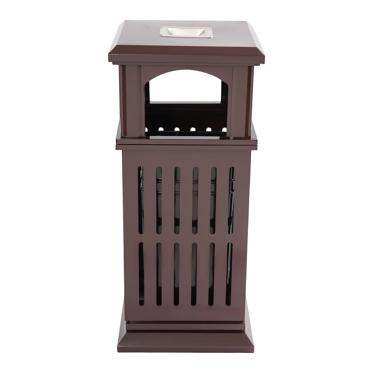 Trash Can with Lid, Large Commercial Garbage Waste for Yard Garage, Heavy Duty Industrial Waste Container (Dark Brown)