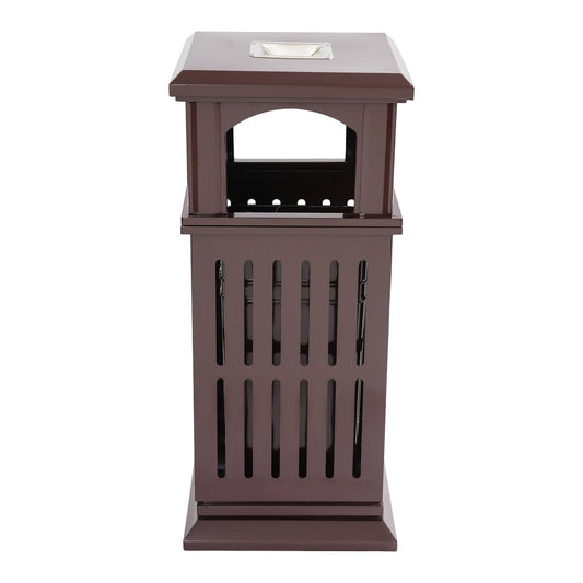 Trash Can with Lid, Large Commercial Garbage Waste for Yard Garage, Heavy Duty Industrial Waste Container (Dark Brown)