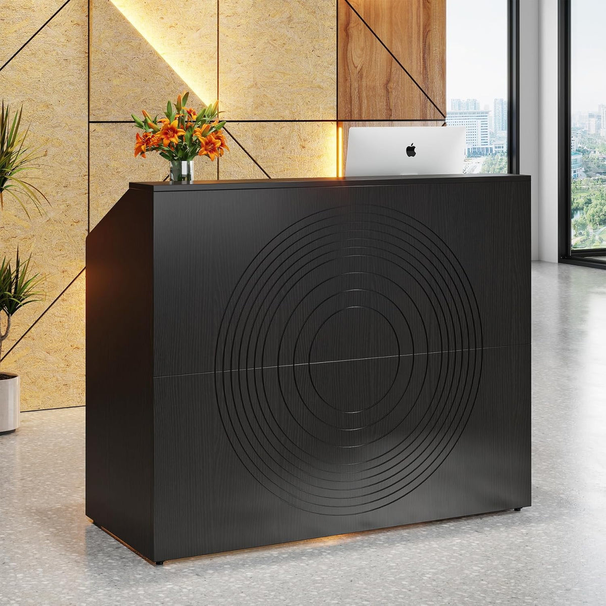 Tribesigns 47" Reception Desk，Modern Wood Front Desk Retail Counter for Checkout, Lobby, Walnut