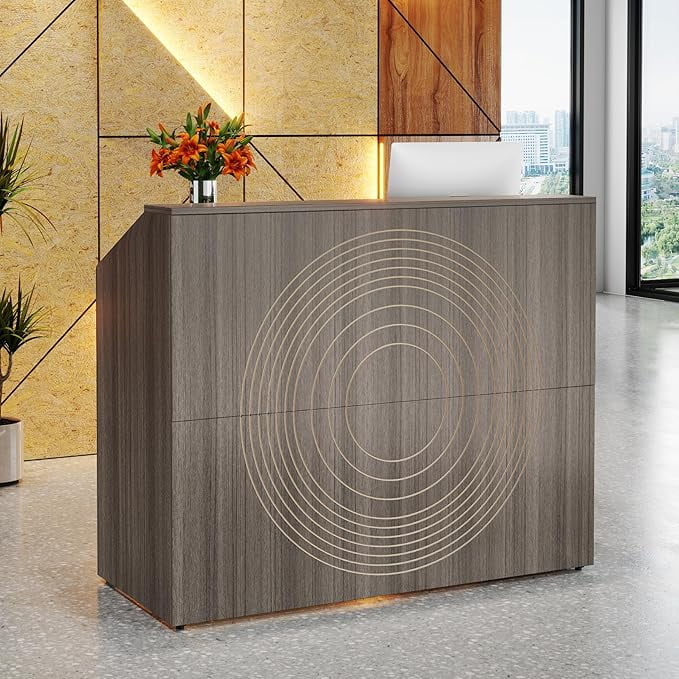 Tribesigns 47" Reception Desk，Modern Wood Front Desk Retail Counter for Checkout, Lobby, Walnut