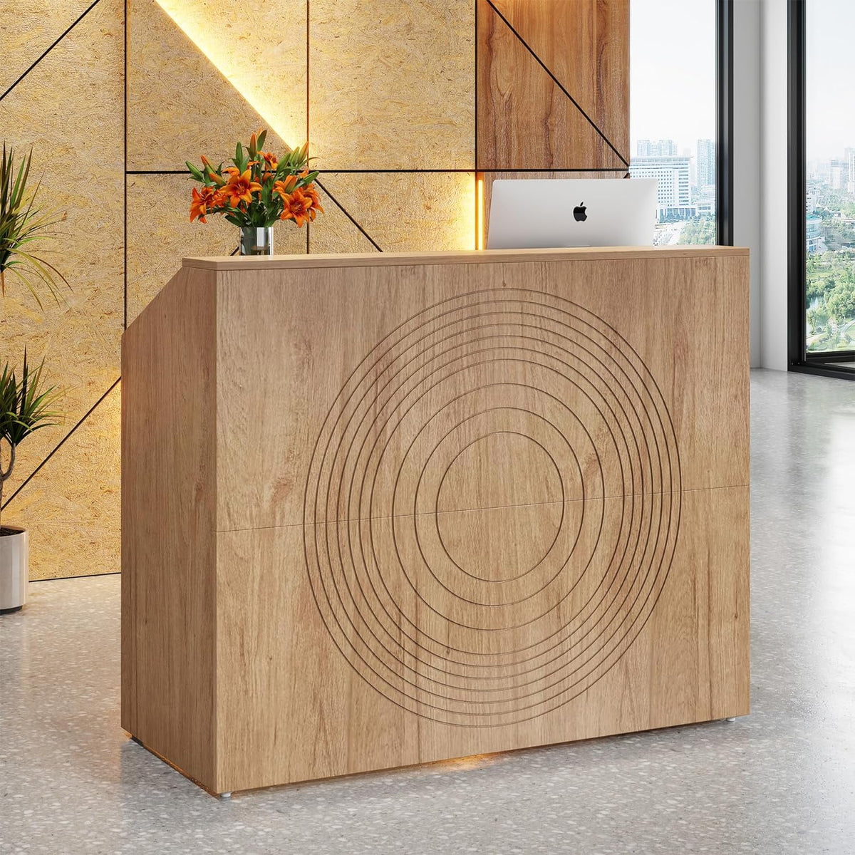Tribesigns 47" Reception Desk，Modern Wood Front Desk Retail Counter for Checkout, Lobby, Walnut