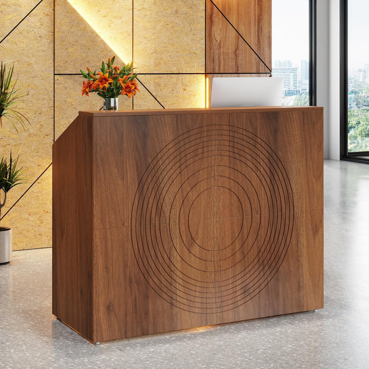 Tribesigns 47" Reception Desk，Modern Wood Front Desk Retail Counter for Checkout, Lobby, Walnut