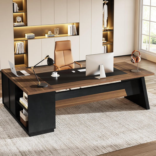 Tribesigns 78-Inch L-Shaped Executive Desk, Large Office Desk with Drawers and Lateral File Cabinet, Modern Computer Desk for Home Office, Light Walnut & Black