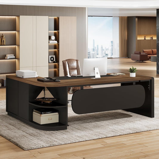 Finmind 80" L-Shaped Desk, Large Executive Office Desk with 55'' Drawers Cabinet