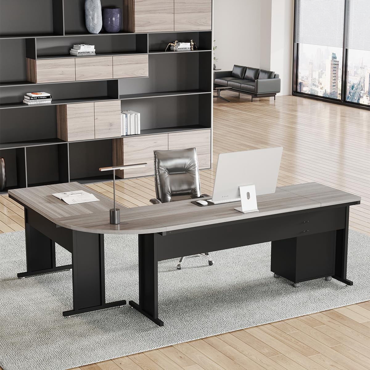 Tribesigns 83 Inch L-Shaped Office Desk, Large Executive Computer Desk with 3-Drawer File Cabinet, Industrial Corner Desk with Storage Drawers, Business Furniture Work Desk for Home Office (Brown)