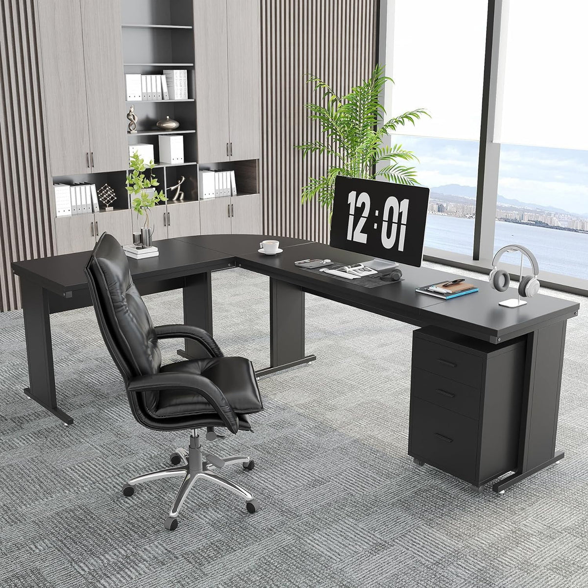 Tribesigns 83" L-Shaped Executive Desk, Large L Office Desk with 3-Drawer Mobile File Cabinet, Industrial Corner Computer Desk with Storage Drawers, Business Furniture Desk Workstation for Home Office