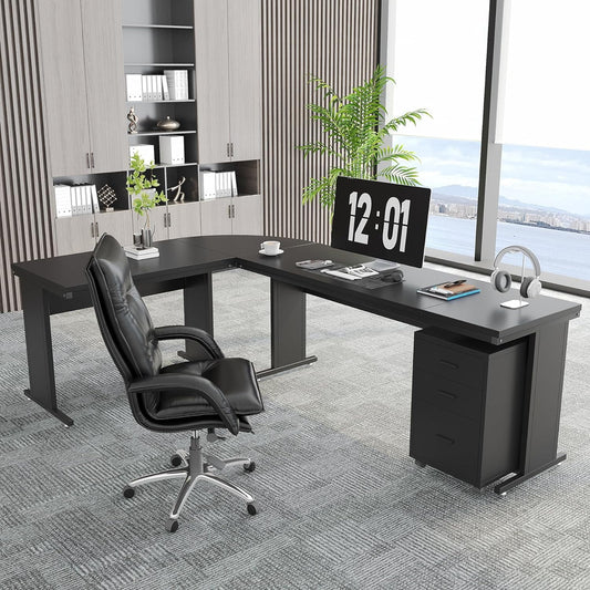 Tribesigns 83" L-Shaped Executive Desk, Large L Office Desk with 3-Drawer Mobile File Cabinet, Industrial Corner Computer Desk with Storage Drawers, Business Furniture Desk Workstation for Home Office