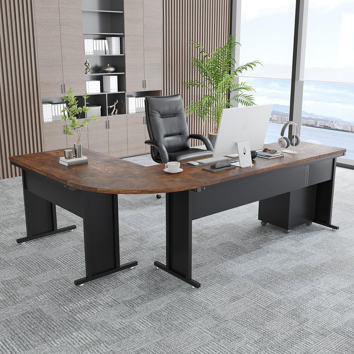 Tribesigns 83" L-Shaped Executive Desk, Large L Office Desk with 3-Drawer Mobile File Cabinet, Industrial Corner Computer Desk with Storage Drawers, Business Furniture Desk Workstation for Home Office