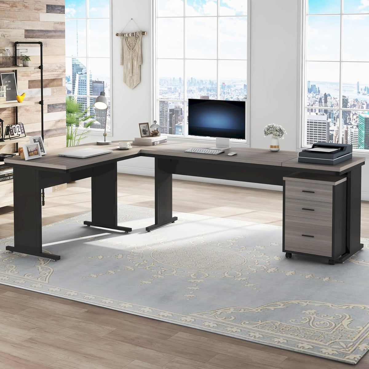 Tribesigns 83" L-Shaped Executive Desk, Large L Office Desk with 3-Drawer Mobile File Cabinet, Industrial Corner Computer Desk with Storage Drawers, Business Furniture Desk Workstation for Home Office