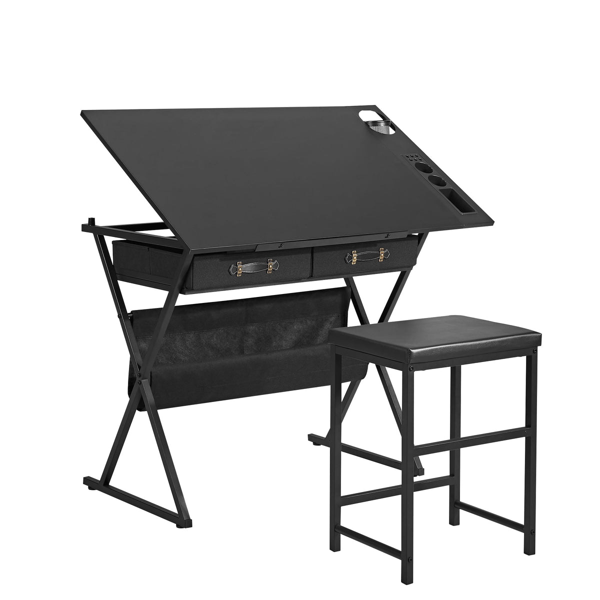 VECELO Drafting Table with Wheels, Adjustable Drawing Table Tiltable Painting Desk Workstation with Pencil Ledge for Artists, Brown