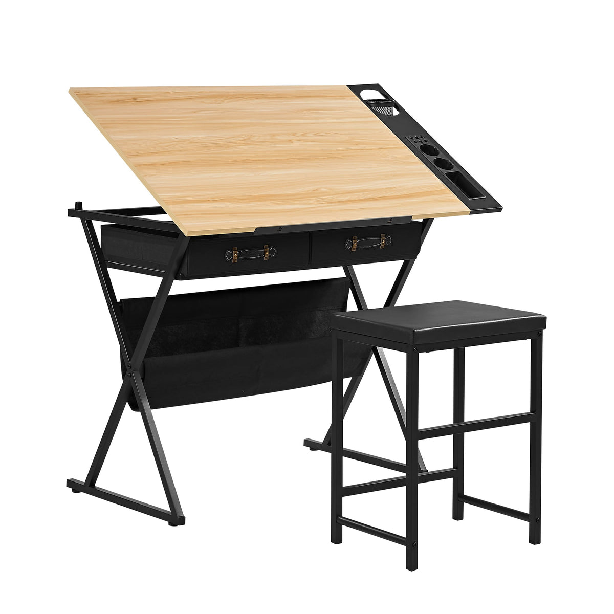 VECELO Drafting Table with Wheels, Adjustable Drawing Table Tiltable Painting Desk Workstation with Pencil Ledge for Artists, Brown