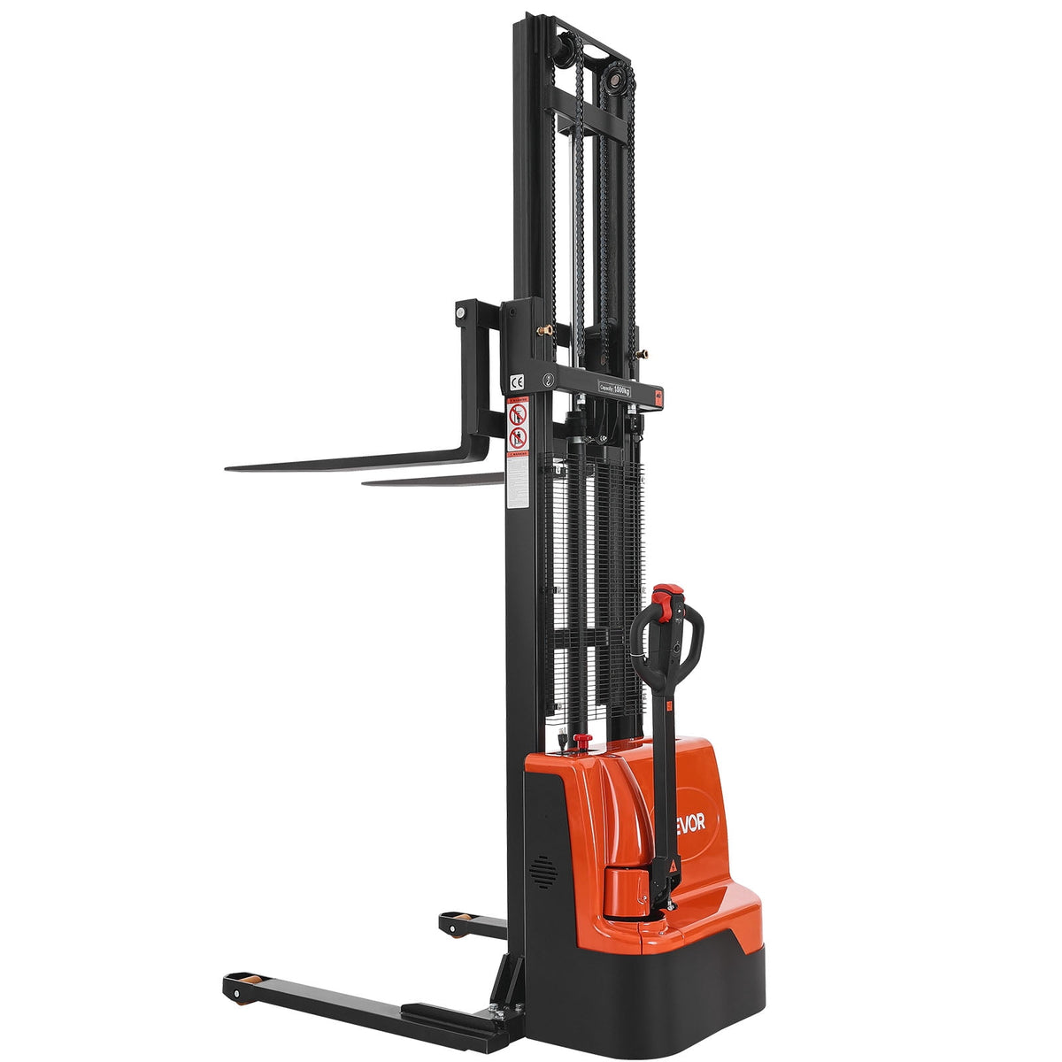 VEVOR Full Electric Pallet Stacker, 3300 lbs Capacity, Pallet Lift Stacker Forklift with Straddle Legs & Forks, 127.6 Inches Lifting Height & 8.66-31.1 Inches Adjustable Fork Width, Orange & Black