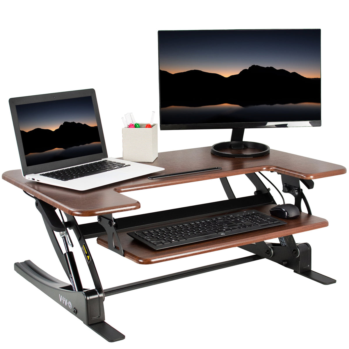 VIVO Black Height Adjustable Standing Desk Monitor Riser Tabletop Sit to Stand