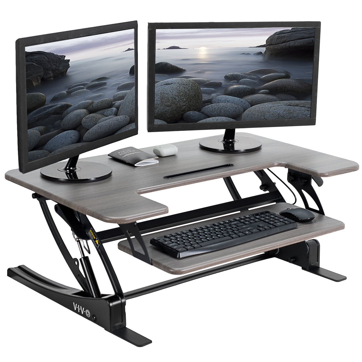 VIVO Black Height Adjustable Standing Desk Monitor Riser Tabletop Sit to Stand