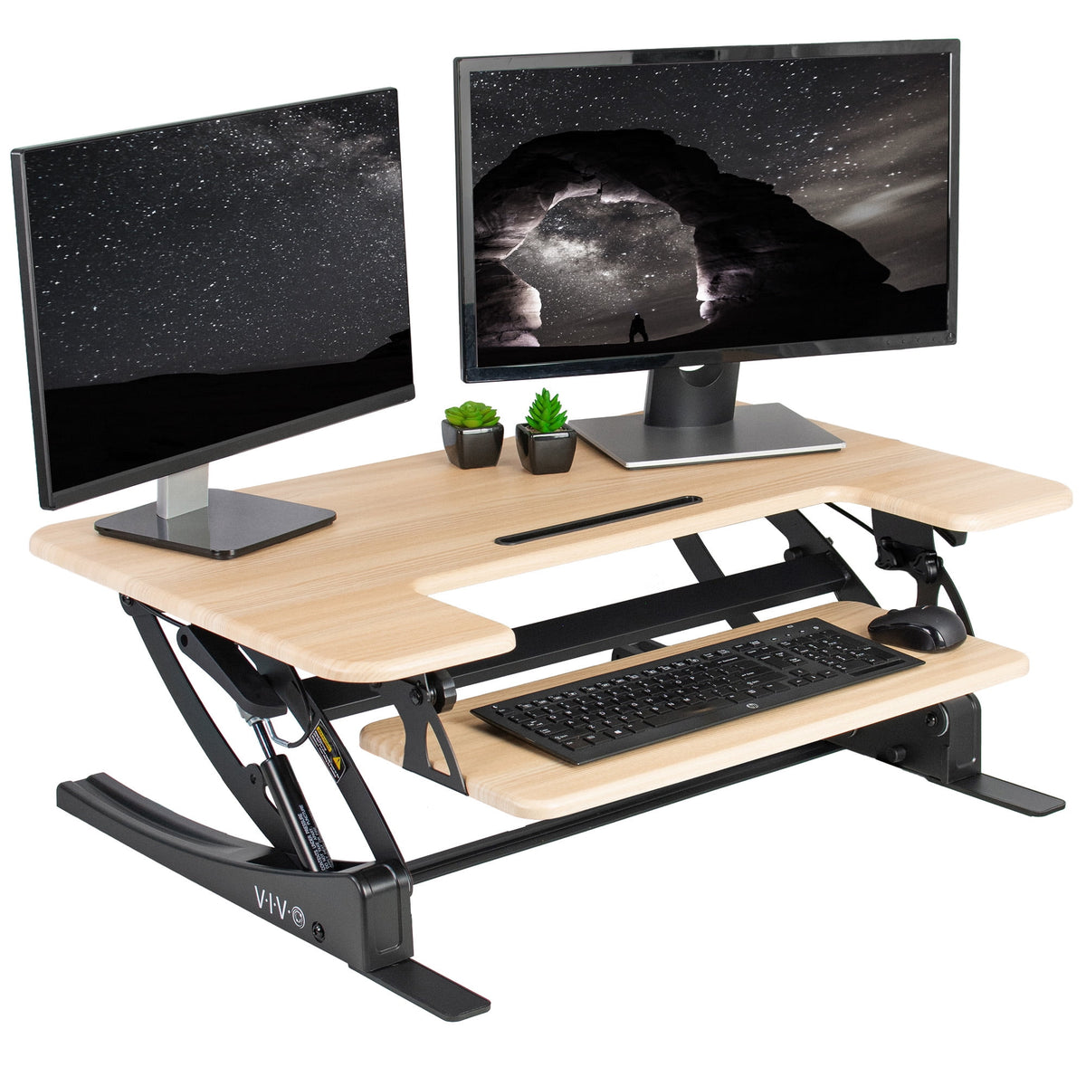 VIVO Black Height Adjustable Standing Desk Monitor Riser Tabletop Sit to Stand