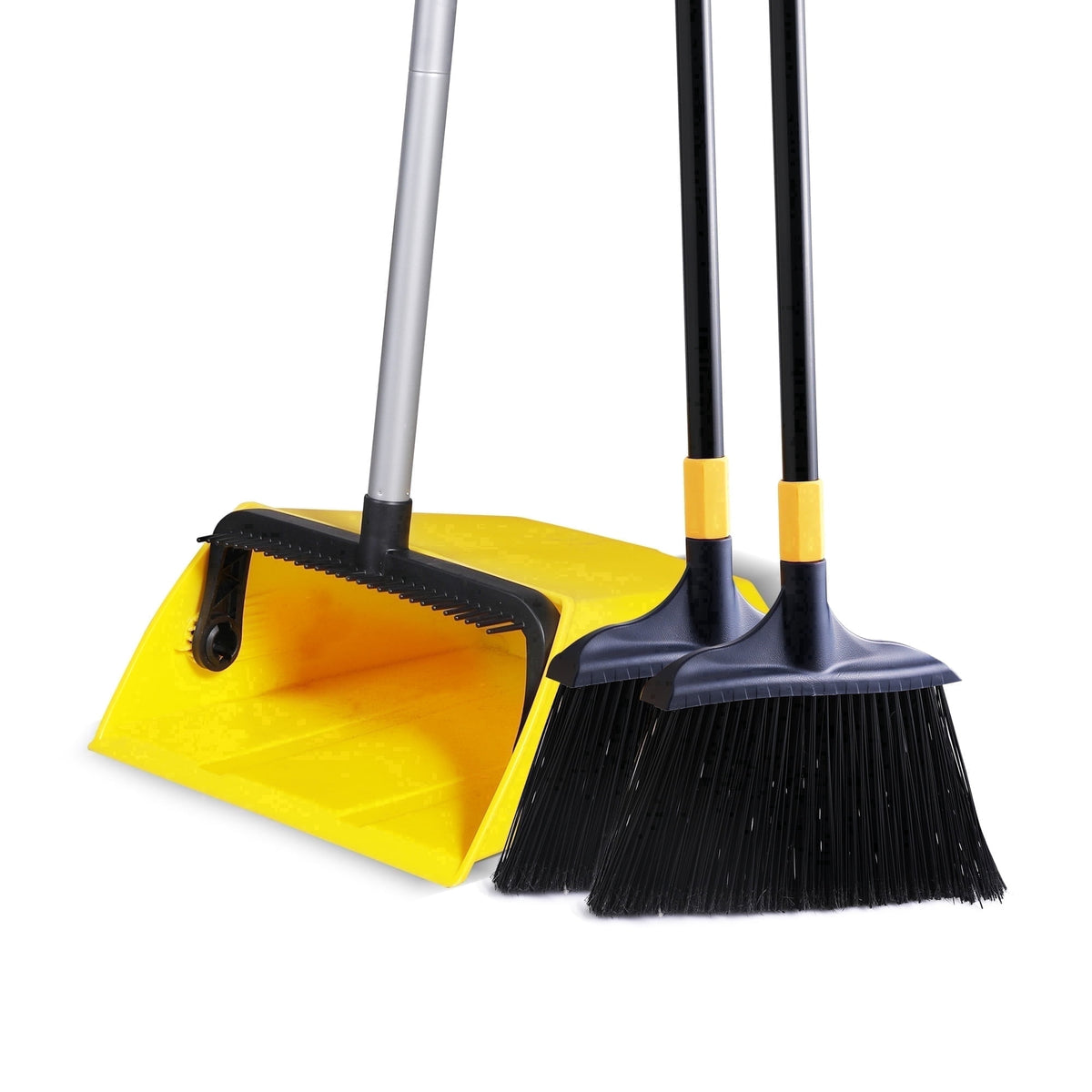 Yocada Heavy Duty Broom and Dustpan 2+1 Set 54" Iron Pole for Household Commercial Yellow&Black
