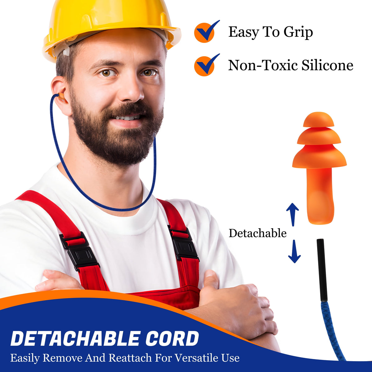 100 Pairs of Corded Ear Plugs for Noise Protection - Reusable Earplugs for Shooting, Construction & Work (25dB)