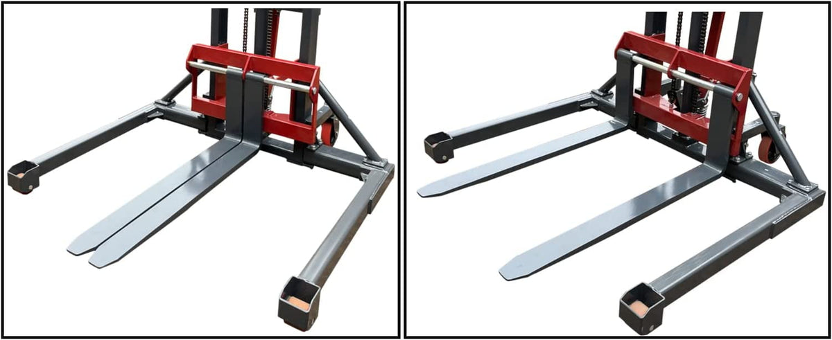 Pake Handling Tools Long Fork Manual Pallet Stacker Hand/Foot Pump Lift Truck Hydraulic Lift with Adjustable Fork and Straddle Legs, 2200 lbs Capacity, Lift Height 63", Fork 45.27" L, Leg 49.2" W