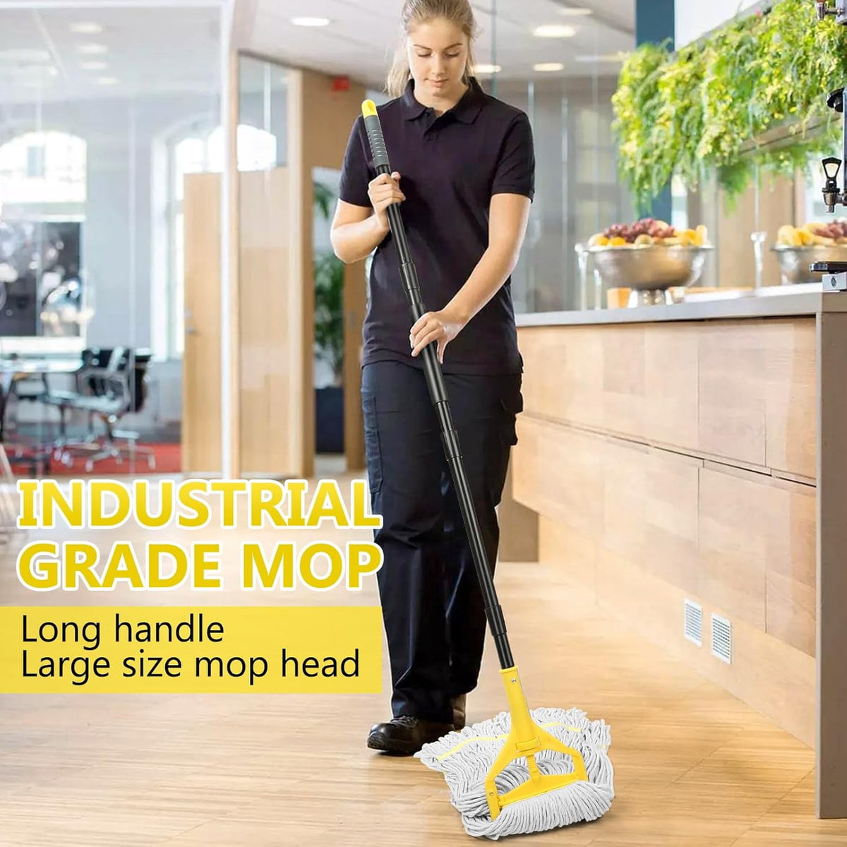 Heavy Duty Commercial Industrial Cotton Mop with Long Handle,Looped-End String Wet Mops with Replacement Mop Head for Home,Garage,Office, Workshop, Warehouse Floor Cleaning