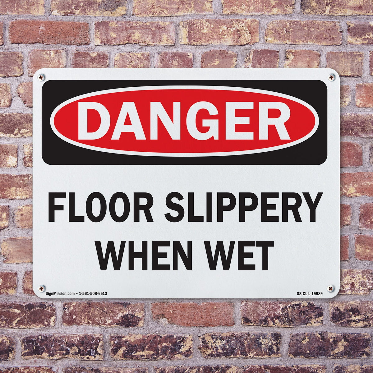 Floor Slippery When Wet OSHA Danger Aluminum Sign 18 Inch x 12 Inch - 10 Pack