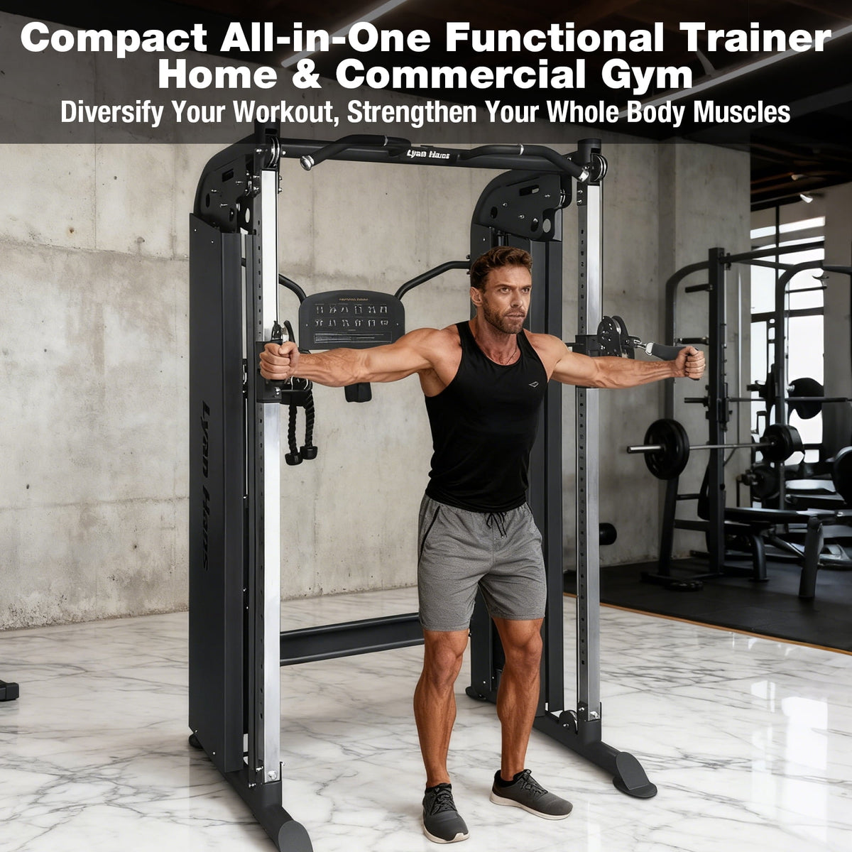 Commercial Functional Trainer Cable Machine, Multifunctional Cable Crossover Exercise Machine, All in One Home Gym System, Compact Fitness Equipment Set, Workout Weight Machine for Strength Training