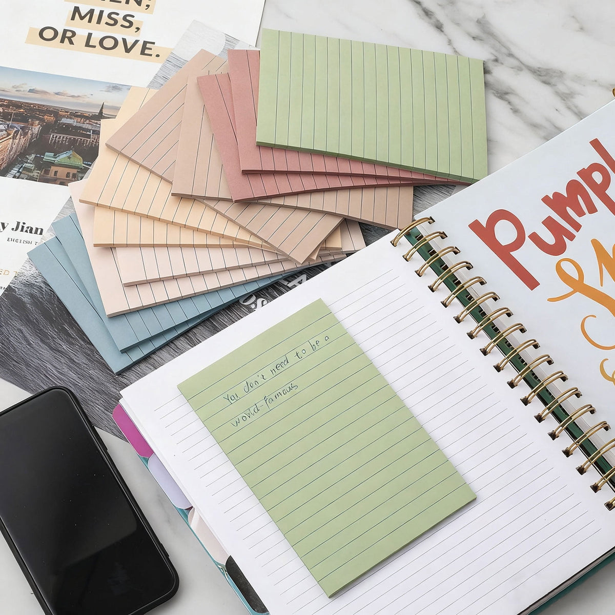 Tripumer 8 Pcs 45 Sheets Lined Self Sticky Notes Pad 4 x 6 Inch Adhesive Lined Paper for Writing Organizing Study