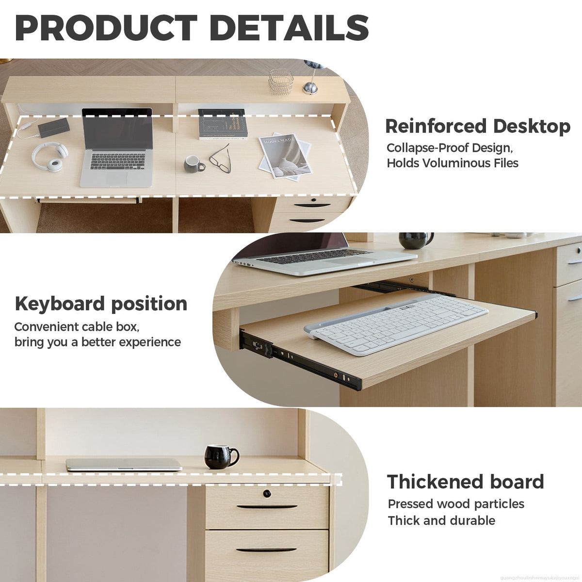 Modern Ergonomic Reception Desk With LED Lighting（Black Grain & White; 71"L x 24"W x 39"H）