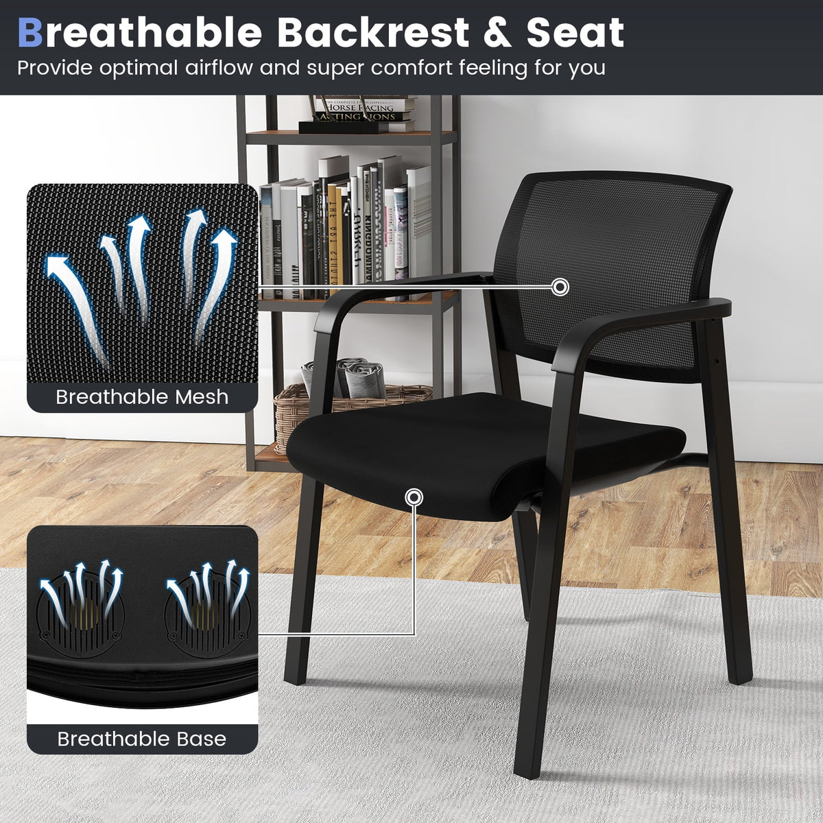 Gymax 12-Pack Office Conference Chair Set Mesh Guest Reception Stack Chairs w/ Caster Wheels