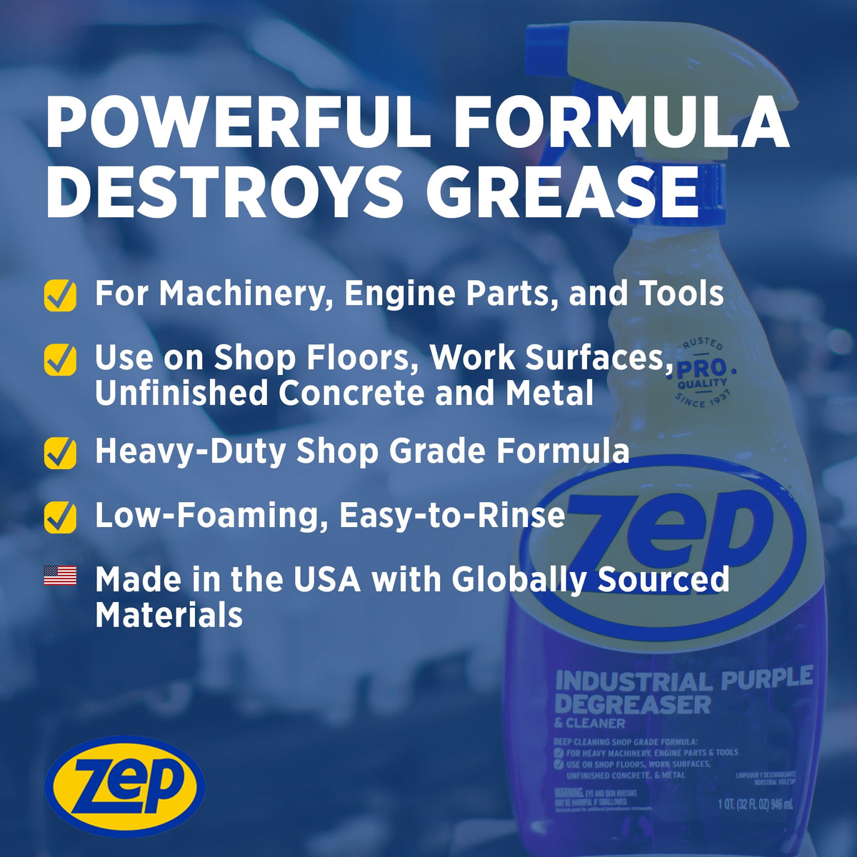 (4 pack) Zep Industrial Purple Cleaner And Degreaser Concentrate - 32 oz. (Case of 4) R423104 - Powerful Deep Cleaner For aGarages, Engines, and Concrete